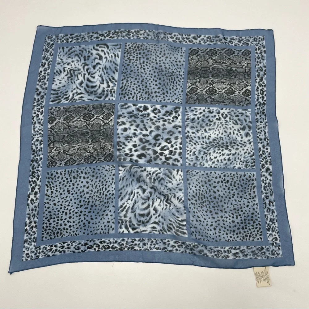 Vintage Animal Print Scarves Set of Three Leopard Zebra Tiger‎ Snake Blue Black